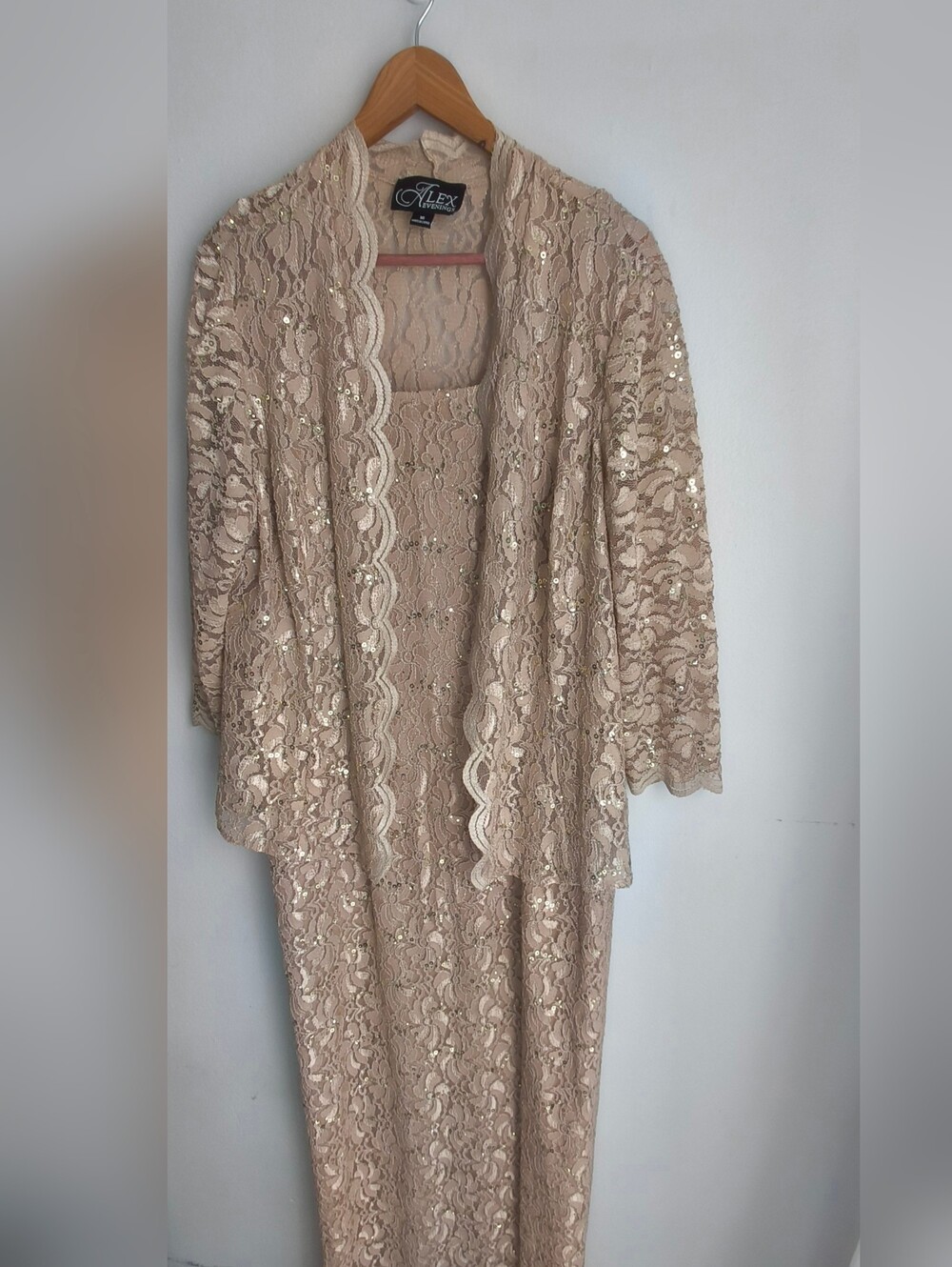 Alex Evenings Lace Sequin Jacket and Dress Set in Champagne